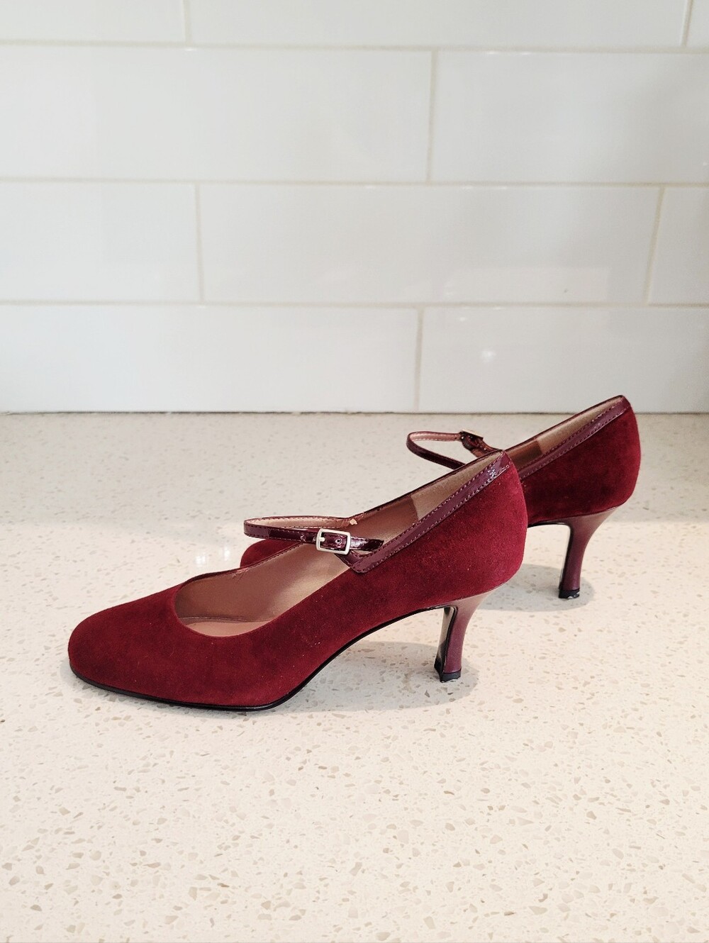 Enzo Angiolini Burgundy Suede Mary Jane Heels